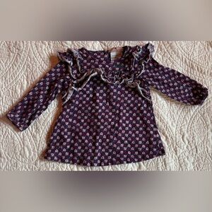 3/$30 Juicy Couture Girls' Floral Ruffle Long Sleeve Top - Purple and White